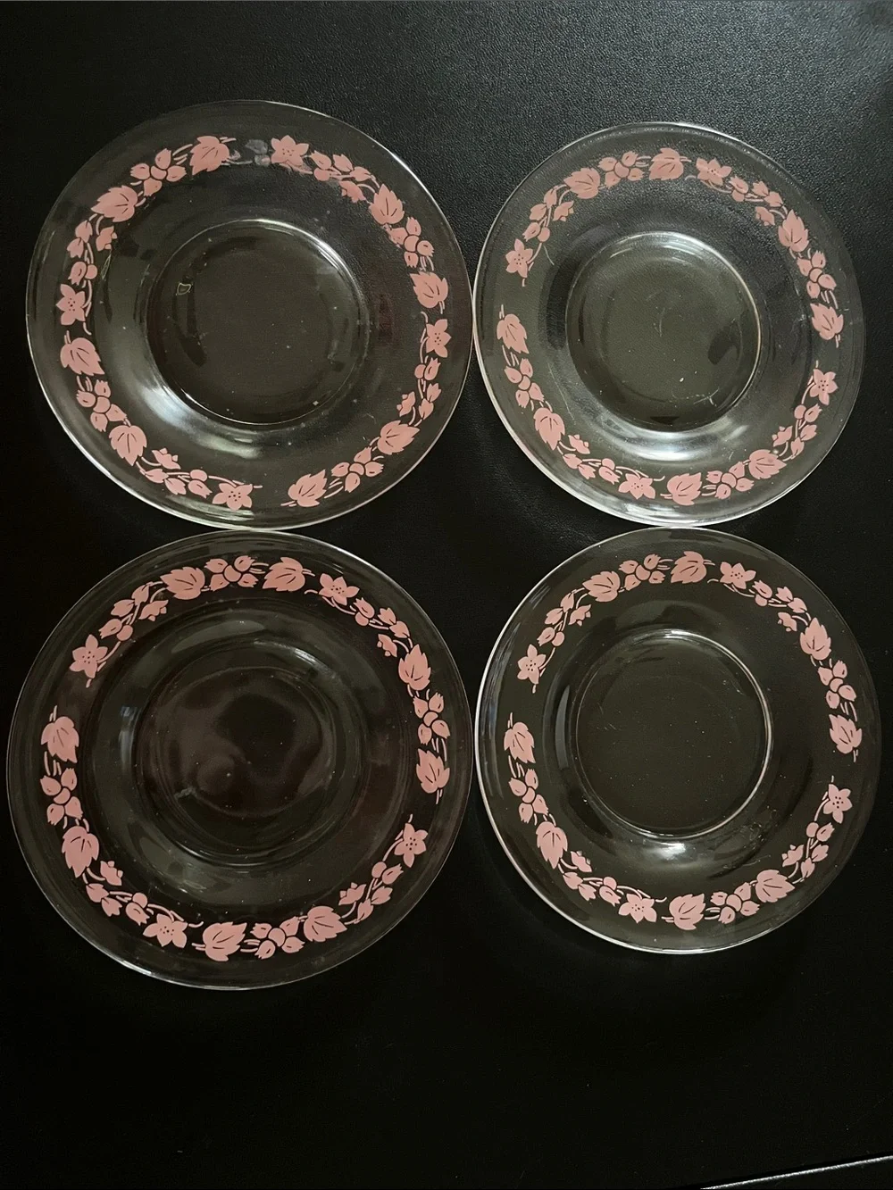Vintage Pink Gooseberry Clear Glass Dessert Plates 6 1/4”- Set of 4